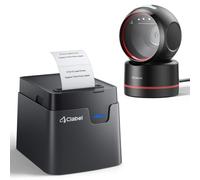 CLABEL Kit TPV: 221D Impresora Etiquetas Térmica Bluetooth y T27H Escáner Código de Barras Escritorio Omnidireccional 1D 2D QR USB con Cable Manos Libres, Detección Automática para Supermercado