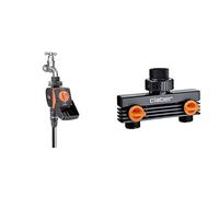 Claber 8422 Aquauno Logica Computer Digitale, Negro/Naranja, 1864N8422 + D85890000 - Toma De 2 Vias con Rosca 3/4" Macho