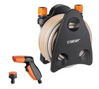 Claber Mini-set Utility, portamanguera con manguera de jardín, conectores y pistola rociadora con doble chorro