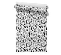 Claccis Papel Autoadhesivo Juvenil Pintado Flores Pequeñas Sushi Japanese Style, Simple And Elegant Estilo Japonés, Sencillo Elegante. En Blanco Negro 45x200cm