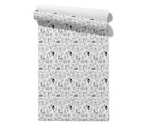 Claccis Papel de Pared Tapiz Vinílico Adhesivo Lavable Para Cocina Placas Fiesta Cumpleaños Cute Cartoon Lindo Dibujo Animado En Blanco Y Negro Lámina Vinilo Autoadhesiva Muebles 45x500cm