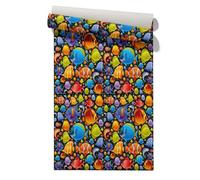 Claccis Papel Pared PVC Revestimiento Gran Formato Pez Cartoon Nature Naturaleza de Dibujos Animados Papel Pintado Impermeable, Despegar Y Pegar, Para Armarios 45x200cm