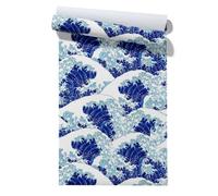 Claccis Papel Pintado xxl Autoadhesivo Dormitorio Ondas Abstractas Japanese Style Elegance Elegancia Al Estilo Japonés Azul Papel Impermeable Para Encimeras, Armarios Cajones 45x200cm