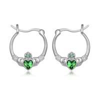 Claddagh - Pendientes irlandeses de plata de ley 925 para mujer, corazón verde, regalo para mamá