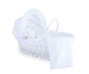 Clair de Lune Broderie Anglaise - Moisés de mimbre con falda, incluye capucha, forro acolchado, colcha, asas, colchón hipoalergénico | estilo tradicional bordado de tela hecho con amor en el Reino