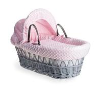 Clair de Lune Moisés de mimbre gris con ropa de cama, 68 x 30 cm, color rosa