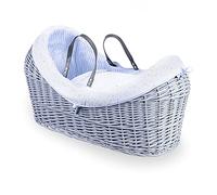 Clair de Lune Noah Pod de mimbre gris con diseño de estrellas y rayas, capucha integrada, incluye asas, colcha, forro acolchado y colchón hipoalergénico, apto desde el nacimiento, 76 x 29 x 45 cm (azul)