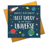 Claire Giles Greeting Cards, Tarjeta de felicitación de cumpleaños con diseño de nave espacial para el mejor papá del universo, adornada con pompones de colores