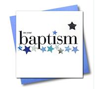 Claire Giles Hearts and Stars Baptism Card - Blue