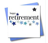 Claire Giles - Tarjeta de jubilación, diseño de corazones y estrellas, color azul