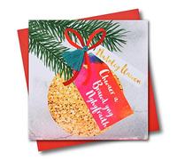 Claire Giles WXTA051 - Tarjeta de felicitación con texto en inglés "Merry Christmas, Fiancé, Heart Bauble - Tassel"