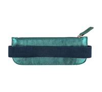 Clairefontaine 115951C Ginkgo - Estuche de piel reversible para cuaderno A5 con elástico, 19 x 7,5 cm, 2 caras: 1 lado piel verde abeto y un lado cuiridiscente azul índigo