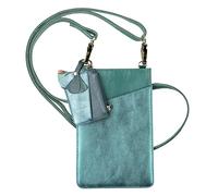 Clairefontaine 115952C - Lot Pochette Pour Téléphone Portable En Cuir + Porte Cartes en Cuir + Porte Clés en Cuir Bleu indigo Irisé et Vert Sapin/Petite Sacoche Pour Téléphone Sac Bandoulière Femme