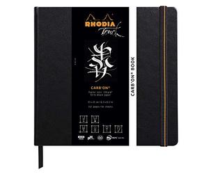 Clairefontaine 116117C - Cuaderno cosido con borde rígido Rhodia Carb'on Book de 112 páginas de papel de dibujo Carb'on negro 120 g 21 x 21 cm, tapa de piel sintética, color negro