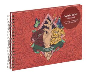 Clairefontaine 116218C - Frida Kahlo, Carnet d'artiste reliure intégrale A5 paysage, 30 feuilles de papier dessin blanc multitechniques 180g