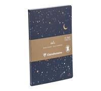 Clairefontaine 116297C - Juego de 2 cuadernos cosidos hilo - Cuaderno de piel azul y cuaderno impreso con decoración celestial/estrella, 14,8 x 21 cm, 64 páginas con líneas de papel blanco 90 g
