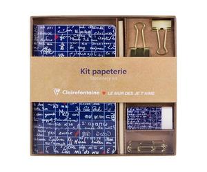 Clairefontaine 116328C - Le Mur des Je t'aime, Kit de papeterie contenant un carnet 11x17 cm 64 pages lignées, un crayon de papier, 2 pinces doubles-clip, 10 trombones et une gomme