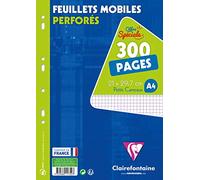 Clairefontaine 11752C - Un paquet sous film 300 pages Feuillets Mobiles perforés 21x29,7 cm 90g petits carreaux