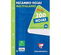 CLAIREFONTAINE 11794C MAXI PACK Recambio hojas multitaladro, cuadrícula (4x4 + Margen), 300 hojas