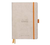 Clairefontaine 118574C Rhodia GoalBook - Cuaderno forrado rígido (240 páginas numeradas en blanco, 14, 8 x 21 cm, 90 g, diseño de puntos, calendarios, indios, cubierta de piel sintética), color beige