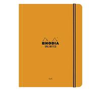 Clairefontaine 118758C - Un cuaderno con elástico Rhodia Unlimited 16 x 21 cm, 120 páginas pequeñas con marco, microperforadas, tapa naranja