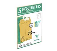 Clairefontaine 174505C - Paquete de 5 sobres Kraft marrones C4 - 229 x 324 mm con fuelle de 30 mm - Autoadhesivos - 120 g/m²