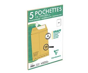 Clairefontaine 174505C - Paquete de 5 sobres Kraft marrones C4 - 229 x 324 mm con fuelle de 30 mm - Autoadhesivos - 120 g/m²