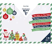 Clairefontaine 20029C - Kit de papelería para escribir su carta en el Padre Navidad, 6 papeles con letras rayadas y coloridas + 6 sobres rojo + 3 planchas de pegatinas para manualidades para niños