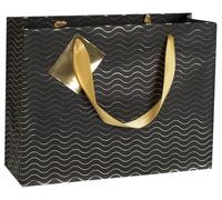 Clairefontaine 212860Cpack - Lote de 5 bolsas de regalo premium - Formato de compras, 32 x 13 x 24,5 cm, 170 g, diseño de rayas negras y doradas, ideal para: juegos de mesa, rompecabezas, ropa