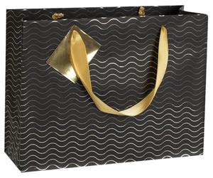 Clairefontaine 212860Cpack - Lote de 5 bolsas de regalo premium - Formato de compras, 32 x 13 x 24,5 cm, 170 g, diseño de rayas negras y doradas, ideal para: juegos de mesa, rompecabezas, ropa