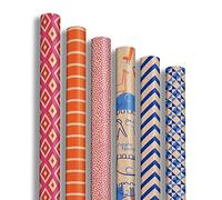Clairefontaine 223699AMZC - 12 rollos de papel de regalo - Papel kraft virgen de 60 g - Dimensiones: 2 x 0,70 m - Diseño: kraft, geométrico, azul, naranja, rosa - Embalaje de regalo
