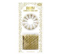 Clairefontaine 24324-GC - Un juego de 24 velas metálicas y 12 portavelas, color dorado