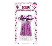 Clairefontaine 26568-PC - Juego de 12 velas + 12 portavelas + soporte Happy Birthday, color rosa