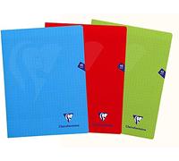 Clairefontaine 293311AMZC - Lote de 3 Cuadernos Grapados - Mimesys - 24x32 cm - 48 Páginas Cuadrados - Papel Blanco 90 g - Cubierta de Polipropileno - Azul, Rojo, Verde