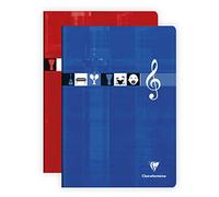 Clairefontaine 3117C - Un cahier piqué de musique et chants 48 pages 21x29,7 cm 90g grands carreaux et portées, couverture carte pelliculée couleur aléatoire