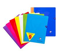 Clairefontaine 323361AMZC - Un lot de 9 cahiers Mimesys 96 pages 24x32 cm 90g : 7 en grands carreaux (bleu, rouge, jaune, vert, violet, rose et incolore) + 2 en petits carreaux (bleu marine et orange)
