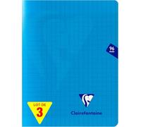Clairefontaine 323741AMZC - Lote de 3 cuadernos con grapas Mimesys (17 x 22 cm, 96 páginas grandes azulejos - 90 g, cubierta de polietileno, color azul