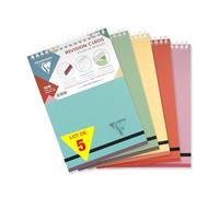 Clairefontaine 327025Cpack - Linicolor Revision Cards bloc reliure intégrale 14,8x21cm de 50 fiches détachables Q.5x5 papier 240g assortiment ESSENCE - PAQ DE 5