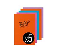 Clairefontaine 3358C Carnet Encollé Zap Book - 160 Feuilles Papier Croquis 100% Recyclé - A5 14,8x21 cm 80g - Couleurs de Couverture ass Aléatoires - Paquet de 5 carnets