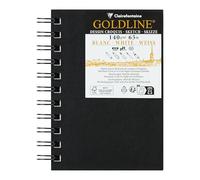Clairefontaine 34292C Libreta Espiral Goldline - 50 Hojas de Papel de Dibujo Blanco - A6 10,5x14,8 cm 140g - Formato Vertical - Cubierta Rígida Negra Imitación Tela