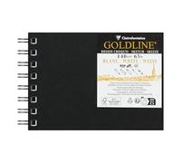 Clairefontaine 34293C Libreta Espiral Goldline - 50 Hojas de Papel de Dibujo Blanco - A6 10,5x14,8 cm 140g - Formato Horizontal - Cubierta Rígida Negra Imitación Tela