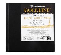 Clairefontaine 34308C Libreta Cosida Goldline - 50 Hojas de Papel de Dibujo Blanco - 10x10 cm 140g - Formato Cuadrado - Cubierta Rígida Negra Imitación Tela