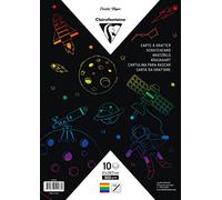 Clairefontaine 354588C - Bolsa de 10 Hojas para Rascar en Papel Cartón 300g + 5 Palos de Madera - Tamaño A4 (21x29.7cm) - Patrón Arco Iris - Dibujo, Escritura, Manualidades - Para Niños y Adultos