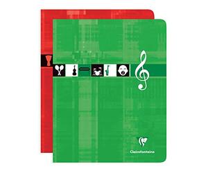 Clairefontaine 3797C - Un cahier piqué de musique et chants 56 pages 17x22 cm 90g grands carreaux et portées, couverture carte pelliculée couleur aléatoire