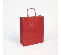 Clairefontaine 395702C - Un paquete de 25 bolsas de regalo kraft - 22 x 10 x 27 cm - 100 g - Color: rojo - Asas torsadas para: embalaje de regalo, sector alimentario, bolsa de Kraft Básico