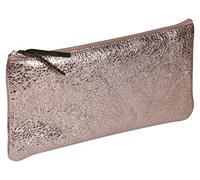 Clairefontaine 410018C - Estuche escolar plano rosa efecto espejo craquelado 22 x 11 cm de piel auténtica de cordero I Suministro escolar I Estuche de lápices de colores I Estuche para lápices