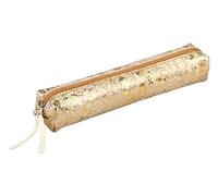 Clairefontaine 410021C - Estuche pequeño delgado celeste 19,5 x 2,5 x 4 cm de piel auténtica de cordero, Lazer oro