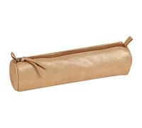 Clairefontaine 410028C - Escuela redonda con lentejuelas doradas de 5,5 x 22 cm en piel de cordero genuina I Suministro escolar I Estuche de lápices de colores I Estuche para lápices | Portaplumas