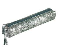 Clairefontaine 410097C - Estuche pequeño delgado celeste 19,5 x 2,5 x 4 cm de piel auténtica de cordero, Lazer verde + plata