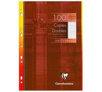 Clairefontaine 47222C - Un étui carton 100 pages Copies doubles perforées 21x29,7 cm 90g petits carreaux avec marge